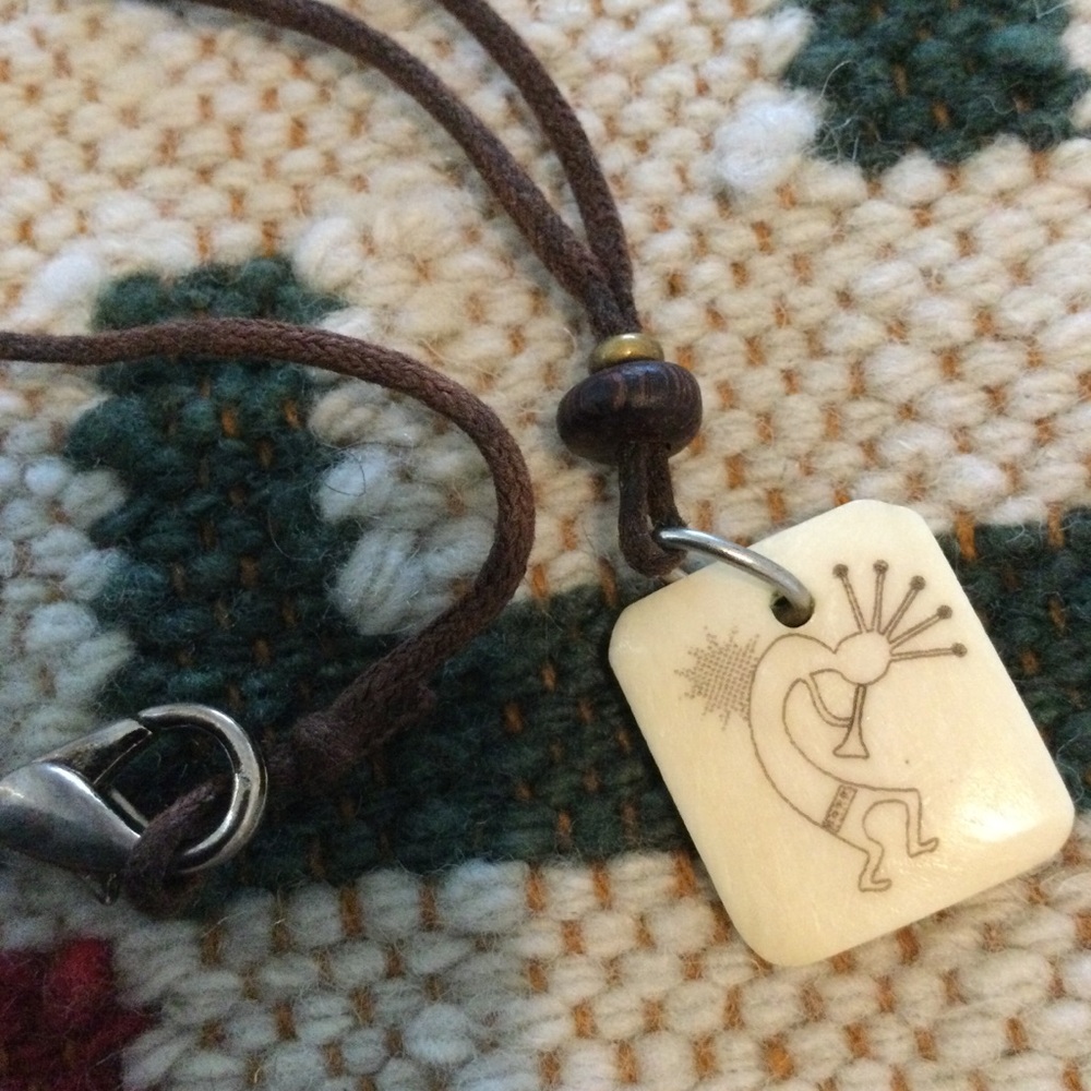 Handmade Kokopelli Pendant Necklace in Brown and Cream